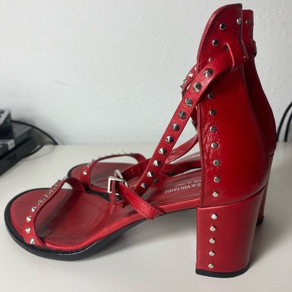 ZADIG & VOLTAIRE May Spikes Red Leather Heel Sandals - Picture 14 of 16